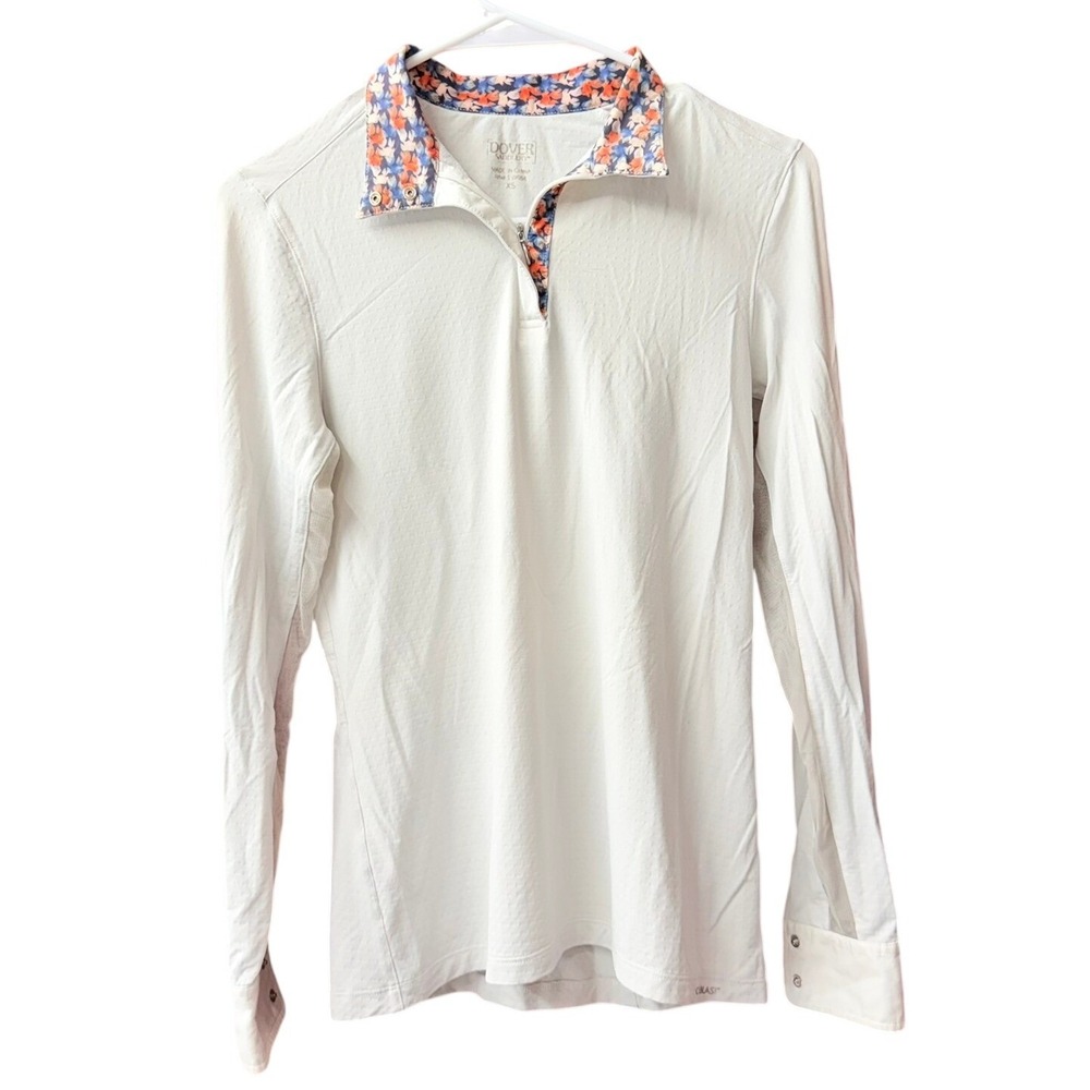 Dover Saddlery Show Shirt Women XS White Floral Trim Coolblast Long Sleeve
